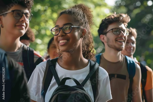 diverse College students walking together outdoors