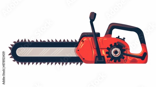 Chainsaw for industrial use on plain white background with chainsaw text equipment for construction and logging work
