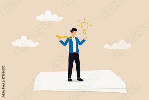 Content writer, blogger, bullet journalist or publishing editor concept, young smart man freelance holding big pencil thinking and writing content on notepad paper