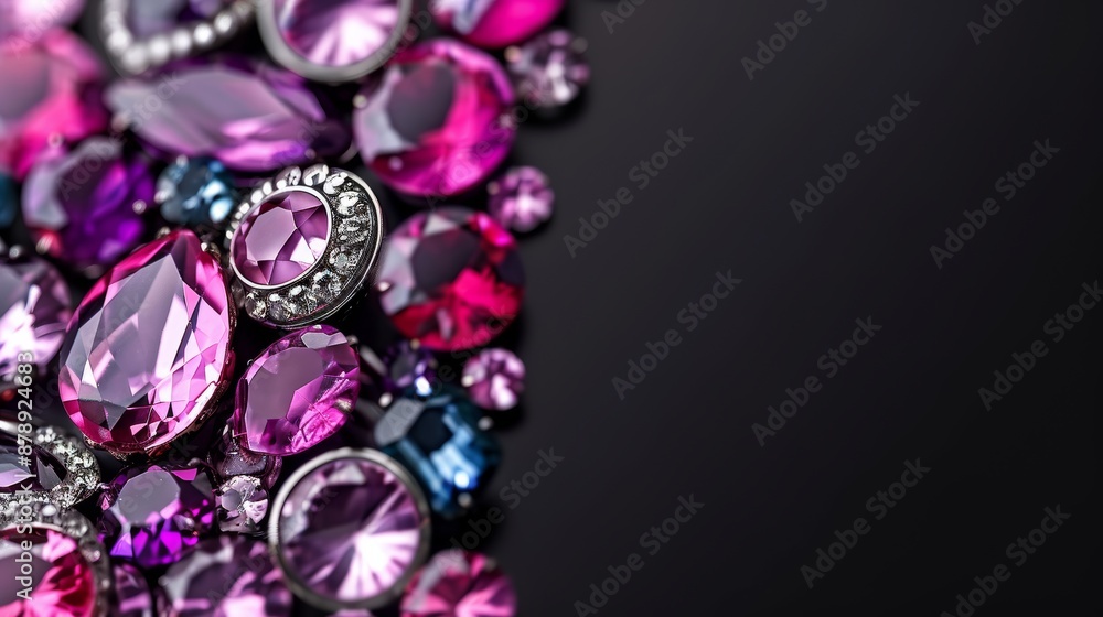 Pink and purple jewelry on black background Pink and purple jewelry on black background