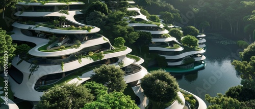 utopian vision of urban life where robotic technology residence. Concept of housing in the future world