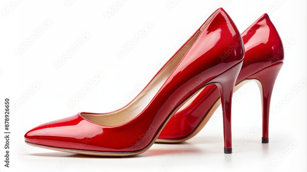 Luxurious red stiletto high heels isolated on white background with subtle shadow, exuding elegance and sophistication in fashion accessory illustration. Luxurious red stiletto high heels isolated on white background with subtle shadow, exuding elegance and sophistication in fashion accessory illustration.