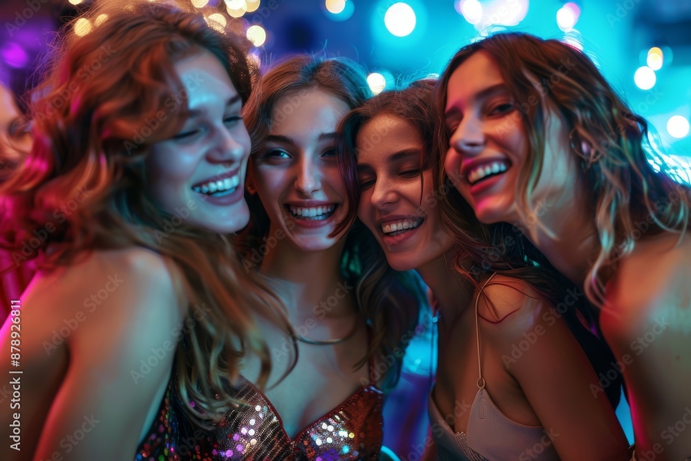 Group of Stylish girls enjoying party at nightclub Group of Stylish girls enjoying party at nightclub