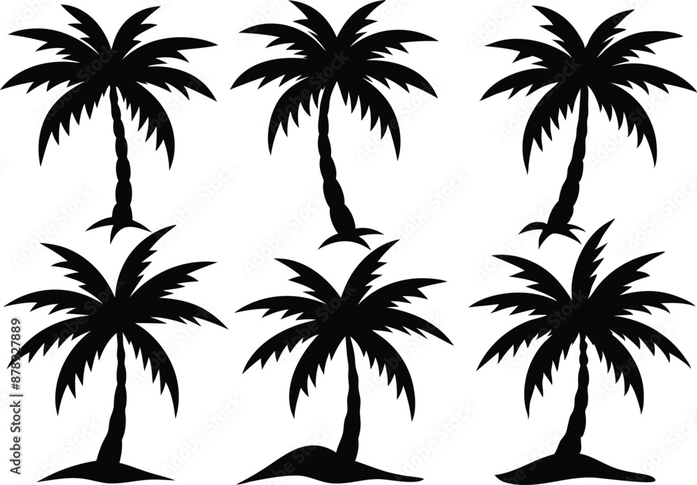 Fototapeta premium Palm tree Silhouette Set, set of black silhouettes of a palm tree, silhouette of a palm tree isolated 