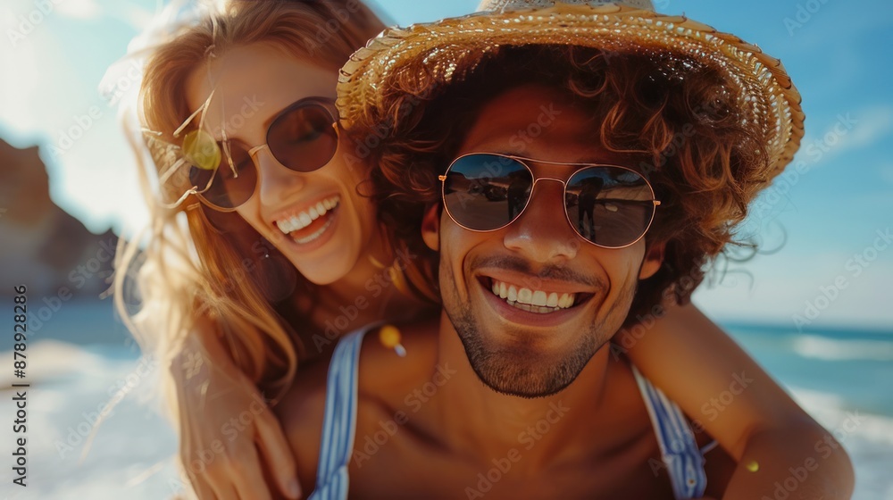 Happy Couple on a Sunny Beach Happy Couple on a Sunny Beach