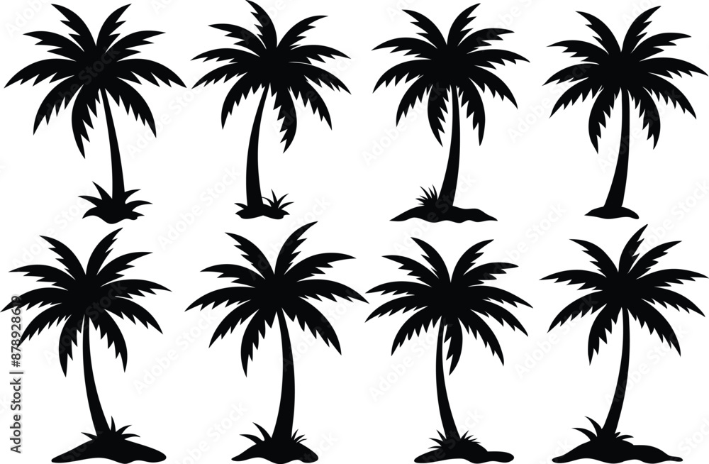 Obraz premium Palm tree Silhouette Set, set of black silhouettes of a palm tree, silhouette of a palm tree isolated 
