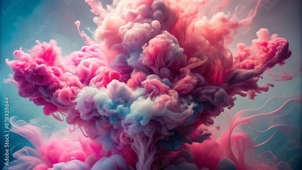 Vibrant pink pastel smoke bursts forth in an abstract, swirling explosion, filling the air with soft, cotton candy-like wisps. Vibrant pink pastel smoke bursts forth in an abstract, swirling explosion, filling the air with soft, cotton candy-like wisps.