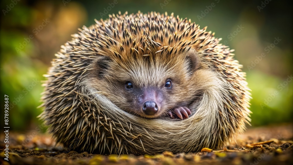 Fototapeta premium Full-body portrait of a hedgehog curled up in a ball