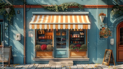 Wallpaper Mural Charming Vintage Shop Front with Striped Awning Torontodigital.ca