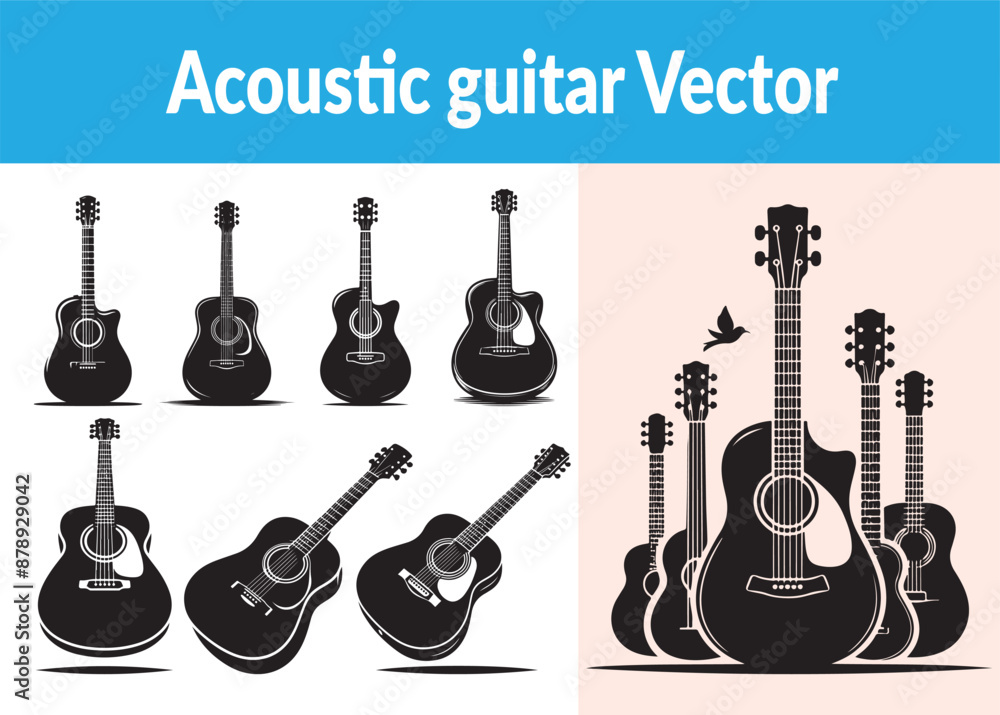 Fototapeta premium Acoustic guitar silhouette vector on white background
