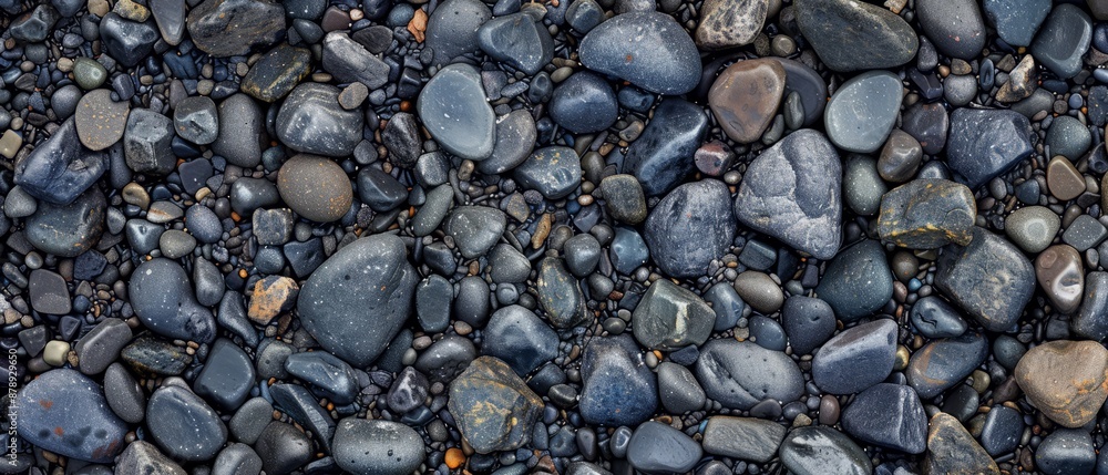 Panoramic close-up, high detail scan of small pebbles texture, Generative AI Panoramic close-up, high detail scan of small pebbles texture, Generative AI