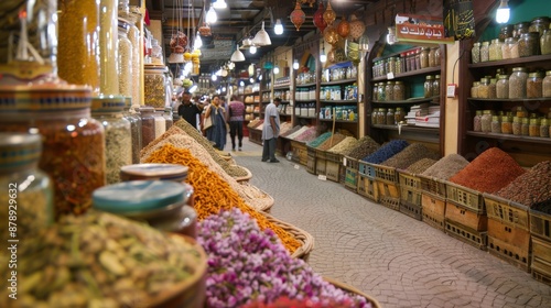 Fototapeta Naklejka Na Ścianę i Meble -  Busy spice souk in Dubai with colorful displays of herbs and spices