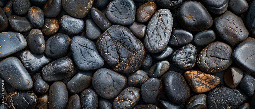 Panoramic close-up, high detail scan of smooth pebble texture, Generative AI Panoramic close-up, high detail scan of smooth pebble texture, Generative AI
