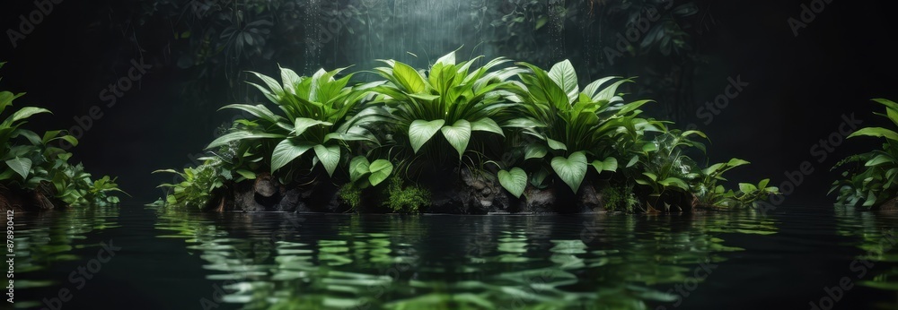 Lush Tropical Plants on a Small Island in a Still Pond. Lush Tropical Plants on a Small Island in a Still Pond.