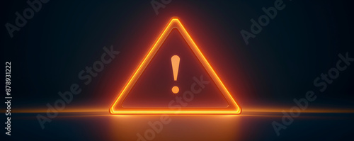 Glowing warning triangle with exclamation mark on a dark background, symbolizing caution, alert, or danger in neon style.