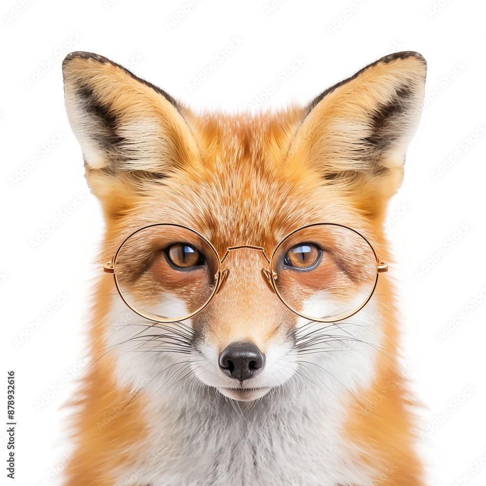 Obraz premium A close-up portrait of a fox wearing glasses, showcasing its sharp features and intelligent expression.