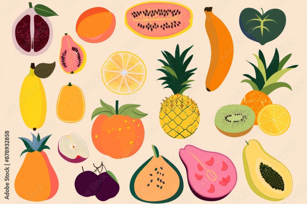 tropical fruit with flat background tropical fruit with flat background