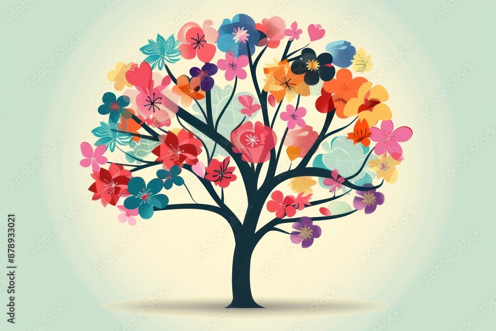 Brain as a tree with flowers - mental health concept Brain as a tree with flowers - mental health concept