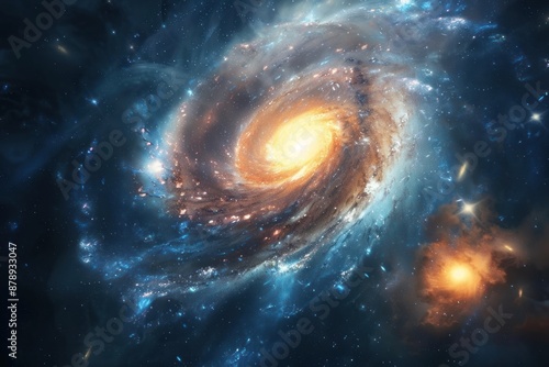 Bright spiral galaxy with blue and orange tones © Ольга Лукьяненко