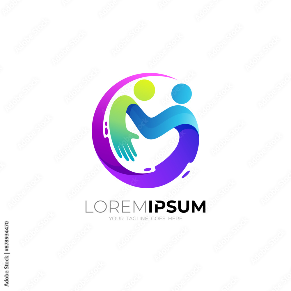 Fototapeta premium Charity logo with 3d colorful design template, people care