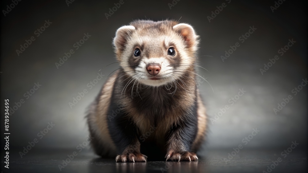 Full-body portrait of a ferret exploring a studio set Full-body portrait of a ferret exploring a studio set