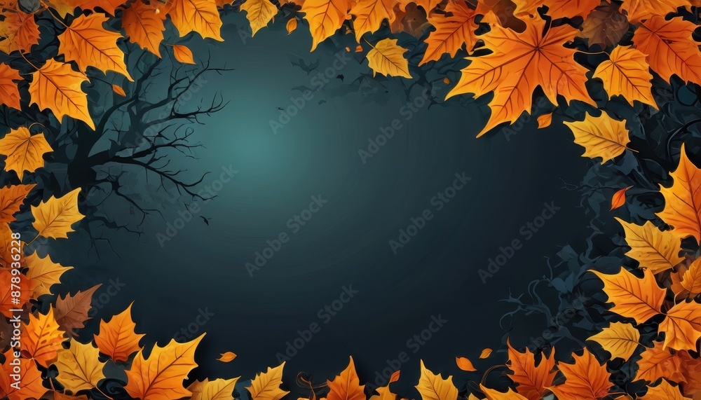 Autumn Leaves Frame on Dark Background. Stock Illustration | Adobe Stock
