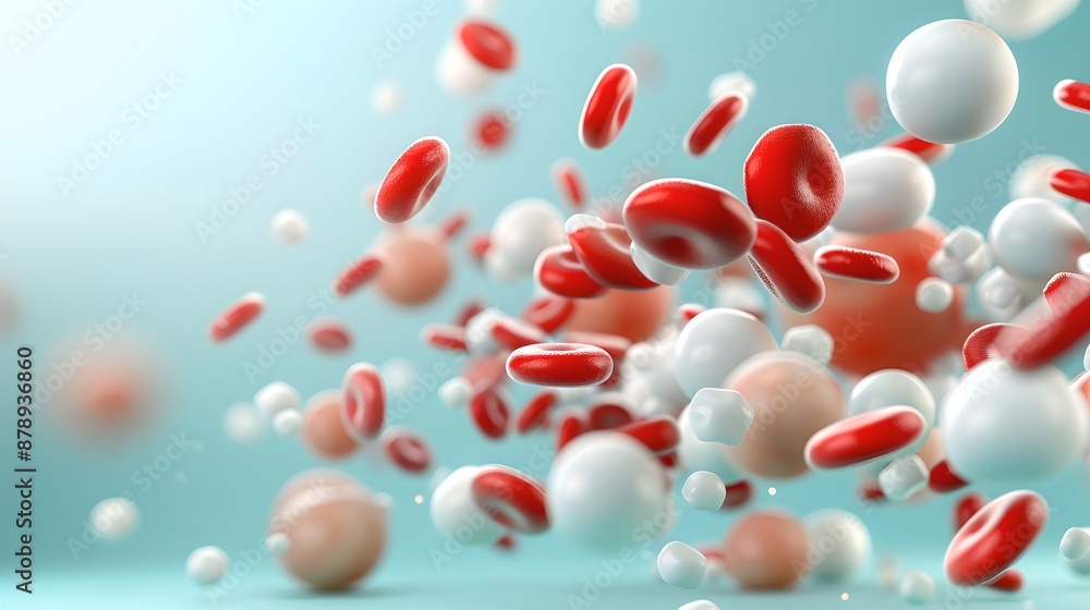 Minimalist image showing white blood cells in a realistic style, with clear copy space for text overlay Minimalist image showing white blood cells in a realistic style, with clear copy space for text overlay