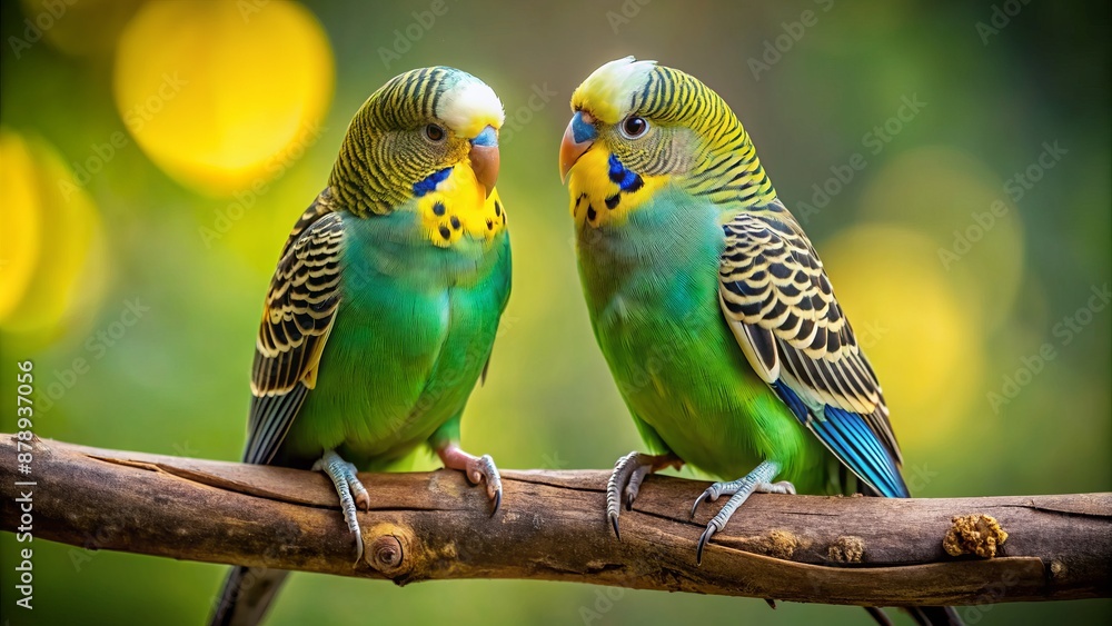 Obraz premium Full-body portrait of a budgerigar pair perched together