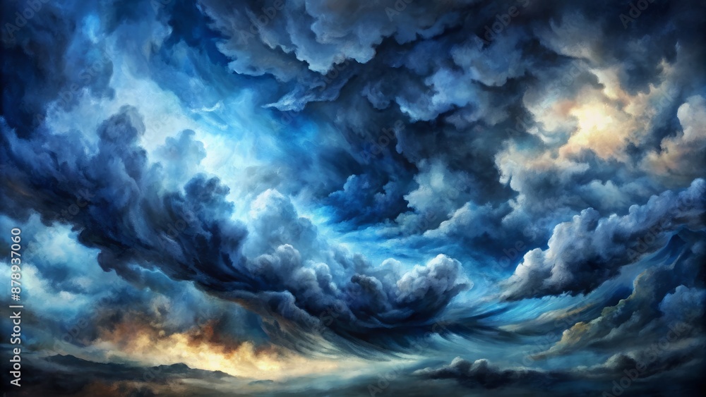 Dark, turbulent watercolor background features frenzied brush strokes in black and navy blue, evoking a dramatic, stormy cloudscape. Dark, turbulent watercolor background features frenzied brush strokes in black and navy blue, evoking a dramatic, stormy cloudscape.