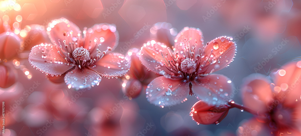 a bunch of pink flowers with water droplets on them a bunch of pink flowers with water droplets on them