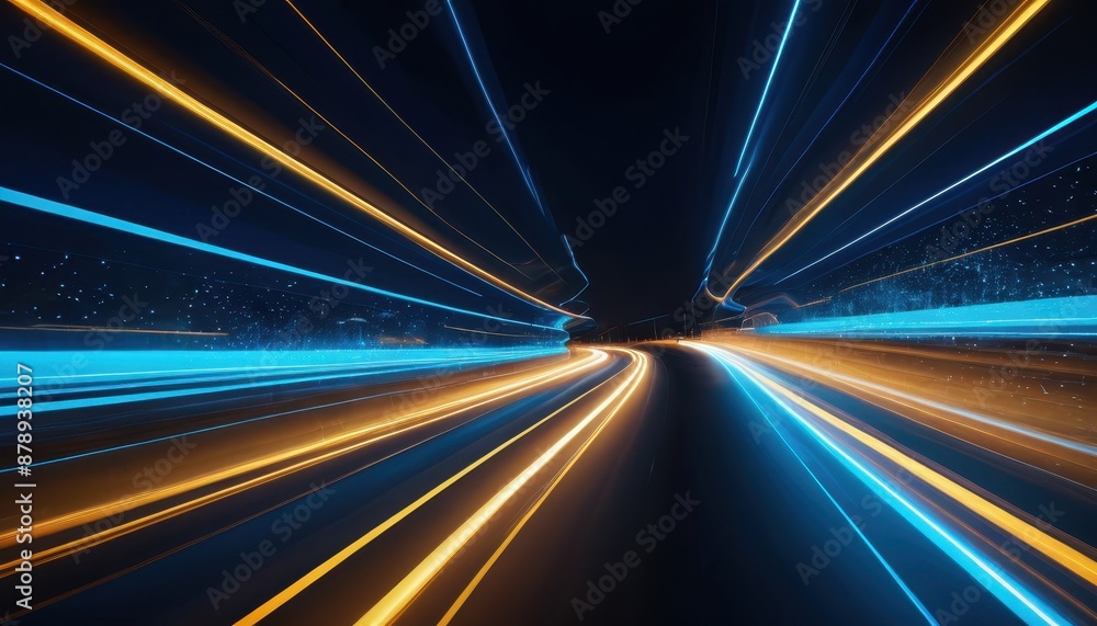 Abstract Blue and Yellow Light Trails on a Dark Road Abstract Blue and Yellow Light Trails on a Dark Road