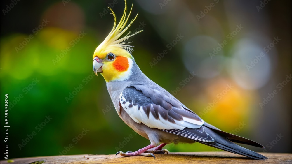 Full-body portrait of a cockatiel with a colorful crest Full-body portrait of a cockatiel with a colorful crest