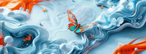 Exquisite craftsmanship: colorful butterfly and flower organic paper sculpture design, an illustration of dreamy romance, perfect for banner, capturing the beauty of nature in intricate detail.