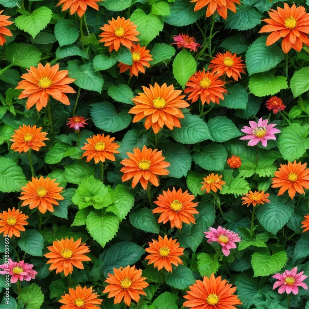 Orange and Pink Flowers in a Garden. Orange and Pink Flowers in a Garden.