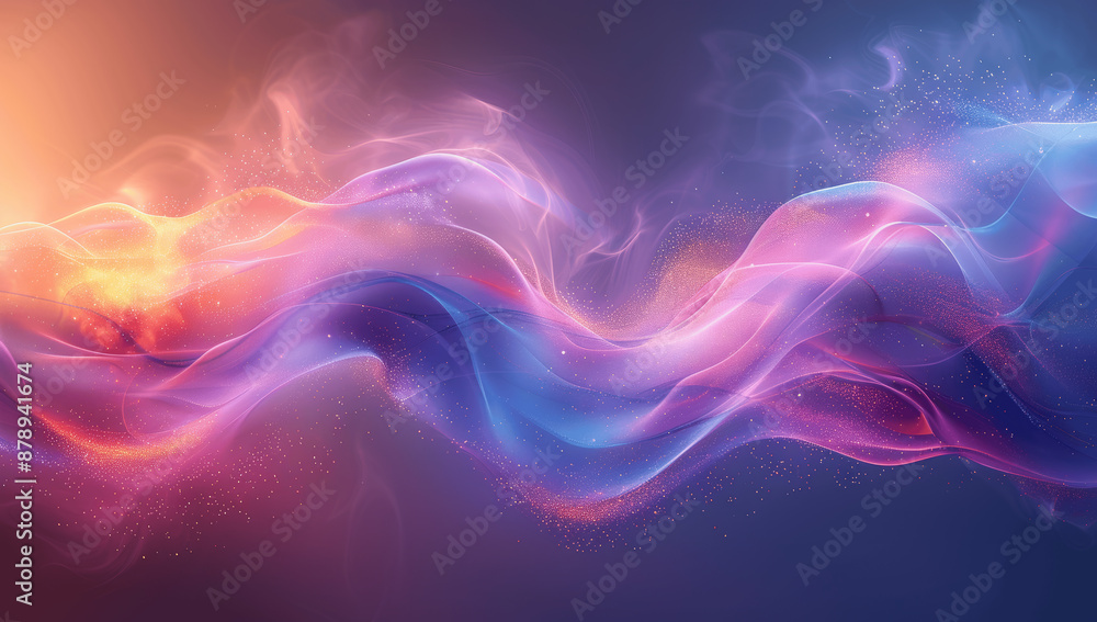 Obraz premium Blue Purple Curved Lines Waves Neon Light Abstract Background