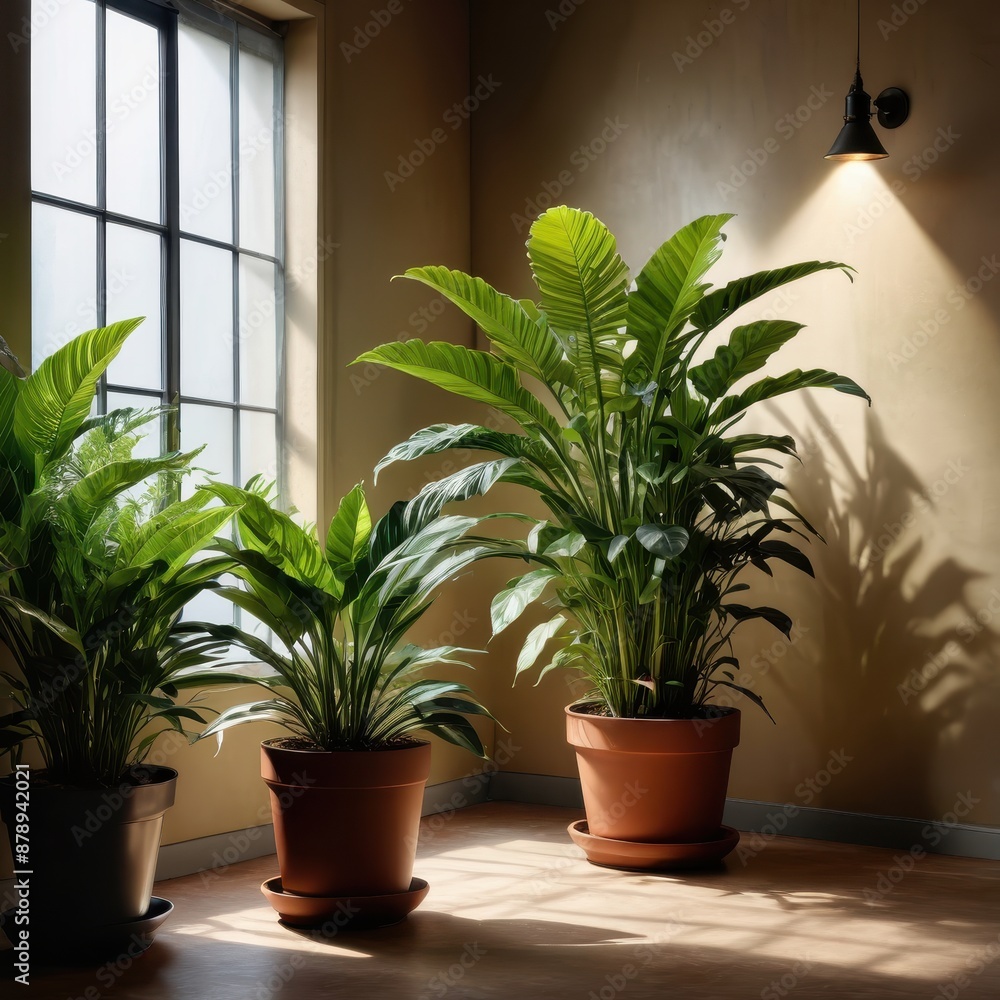 Two Potted Plants in a Corner Room. Two Potted Plants in a Corner Room.