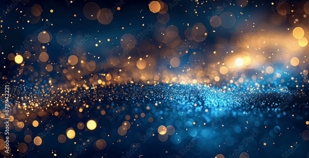 Navy Blue and Gold Glitter Background with Bokeh Lights and Golden ...