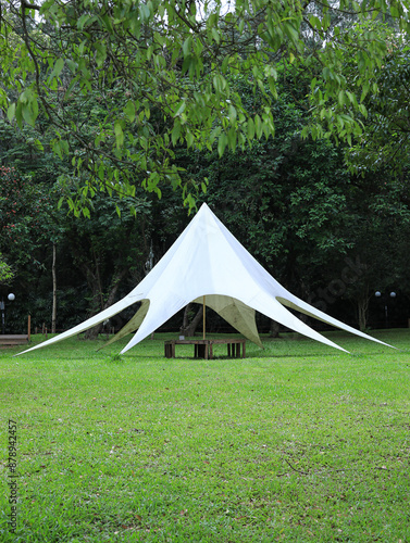 Green grass and tents in the park
