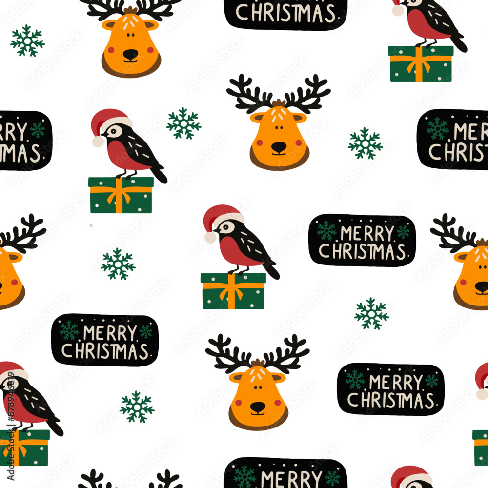 Fototapeta premium Beautiful Christmas pattern seamless, handmade pattern, great for Christmas textiles, banners, wraps, wallpapers - vector surface. Christmas elements.