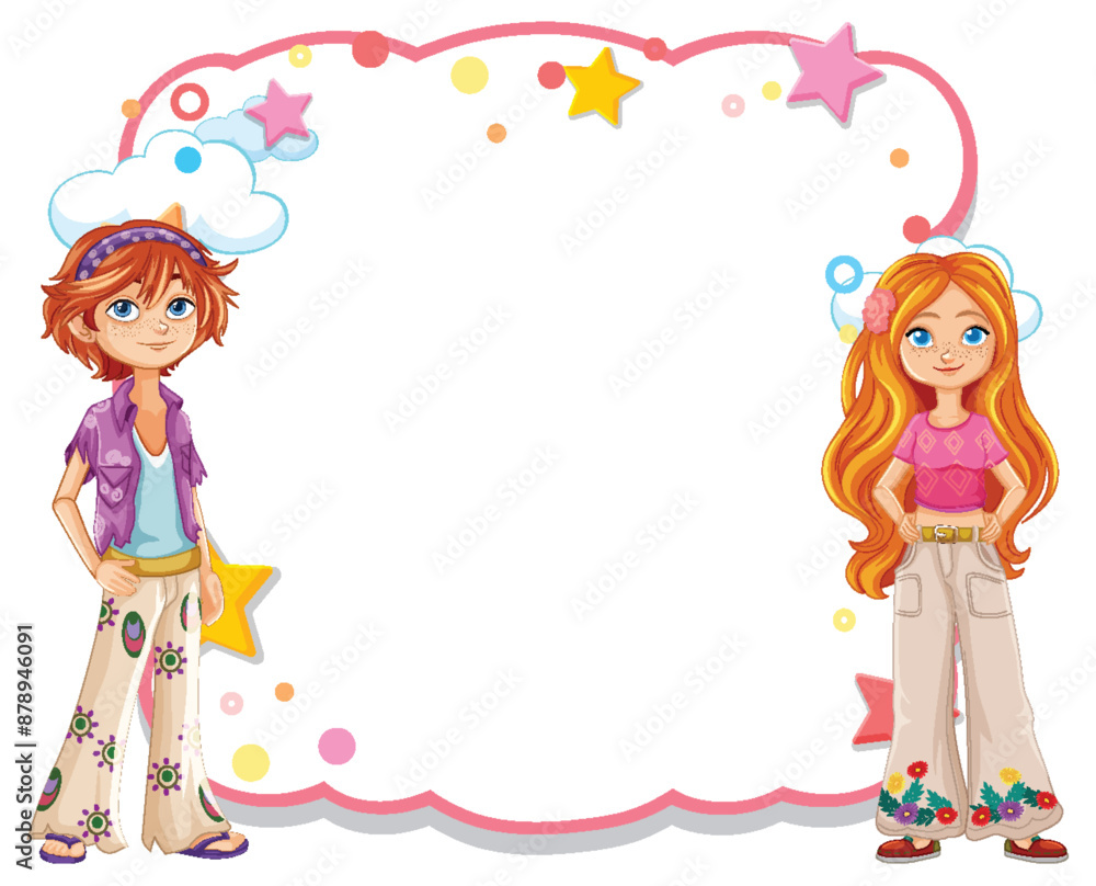 Two kids with a decorative star frame