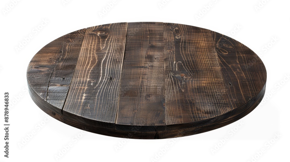 Dark round wooden tabletop isolated on white background . Dark round wooden tabletop isolated on white background .