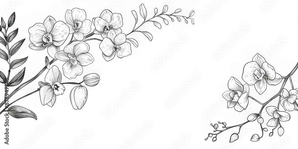 orchid flowers frame line drawing orchid flowers frame line drawing
