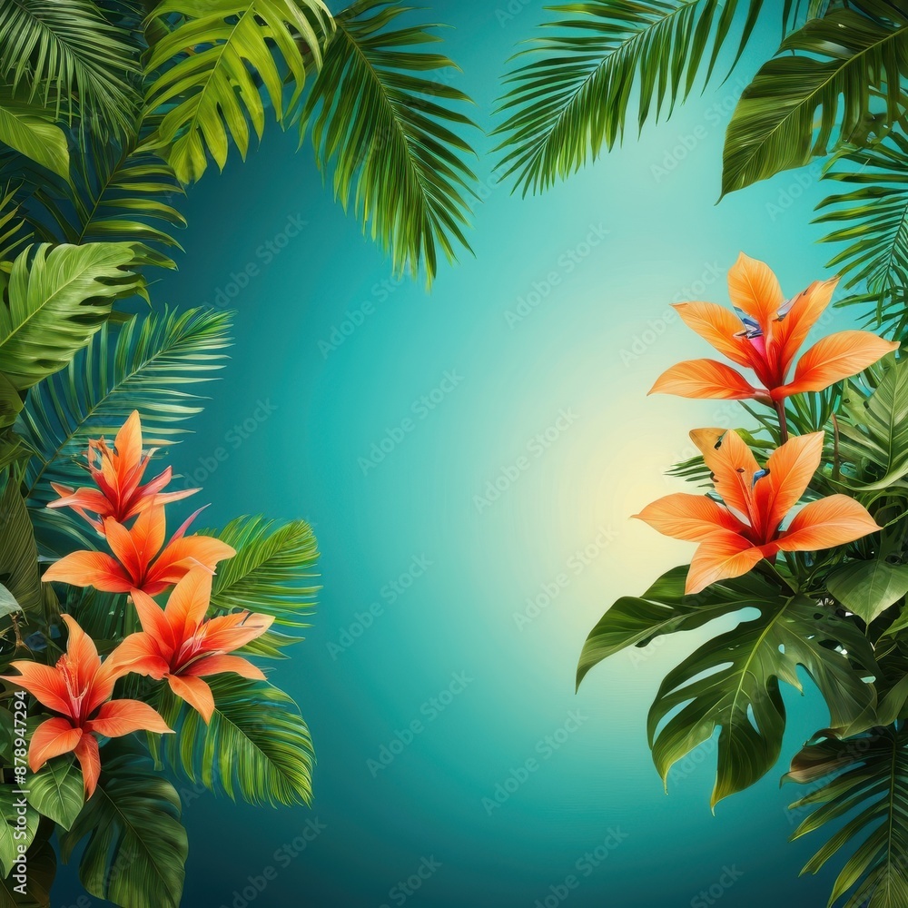 Obraz premium Tropical Flowers and Leaves Frame.