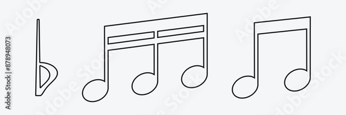 Music note icon set. Line and glyph music key. Music note collection.
