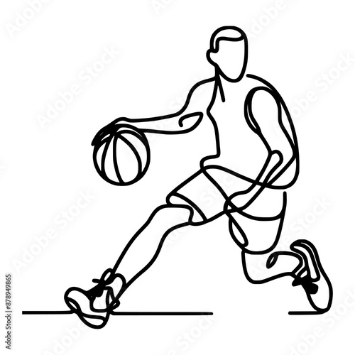 one line continuous sport player dribbling basketball vector illustration template design