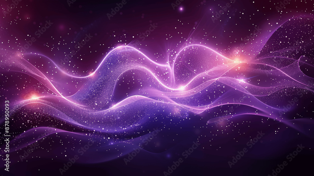 Fototapeta premium Abstract Purple Waves with Glowing Stars and Light Background Modern Wallpaper Illustration