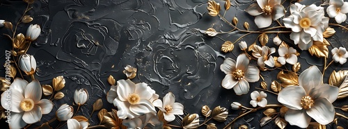 Sophisticated black, gold, and white floral design with a luxurious feel photo