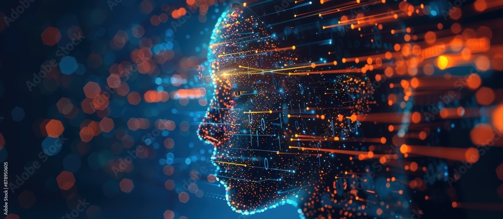 A digital representation of a human face with neon lights and data streams, symbolizing technology, AI, and futuristic concepts. A digital representation of a human face with neon lights and data streams, symbolizing technology, AI, and futuristic concepts.