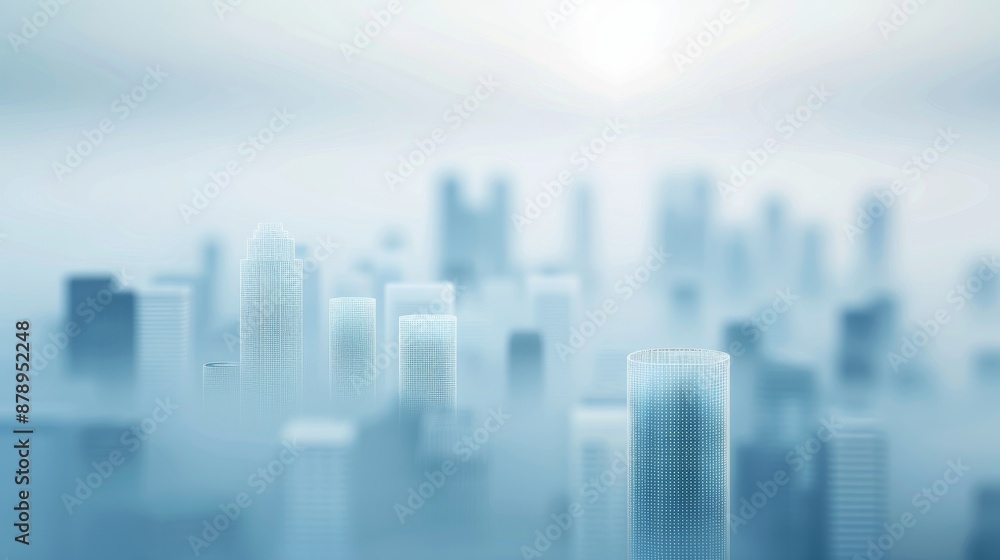 Abstract blur cityscape with high-rise buildings and foggy atmosphere, creating a serene and futuristic urban skyline view. Abstract blur cityscape with high-rise buildings and foggy atmosphere, creating a serene and futuristic urban skyline view.