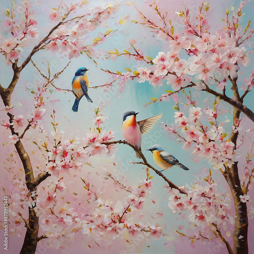 Romantic beautiful love bird sitting on branch tree ai photo